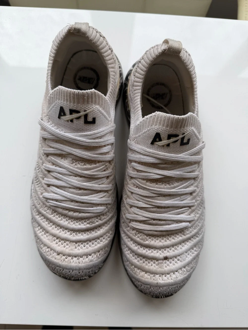 APL Knit Slip-On Sneakers in Cream with Black Logo
